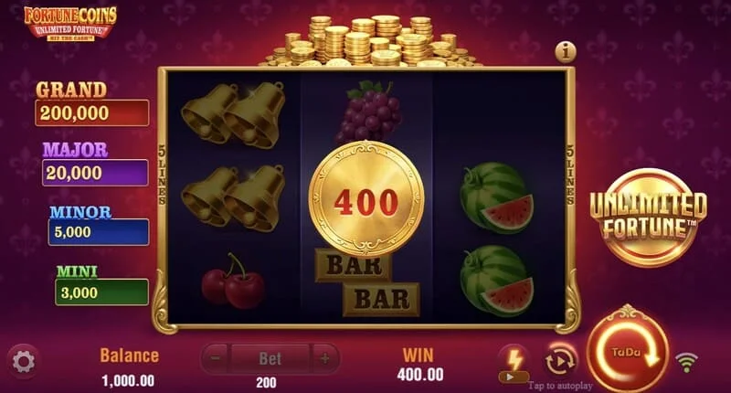 Fortune Coins Unlimited Fortune – monētu Lock & Respin raunds ar monētu aizturēšanu